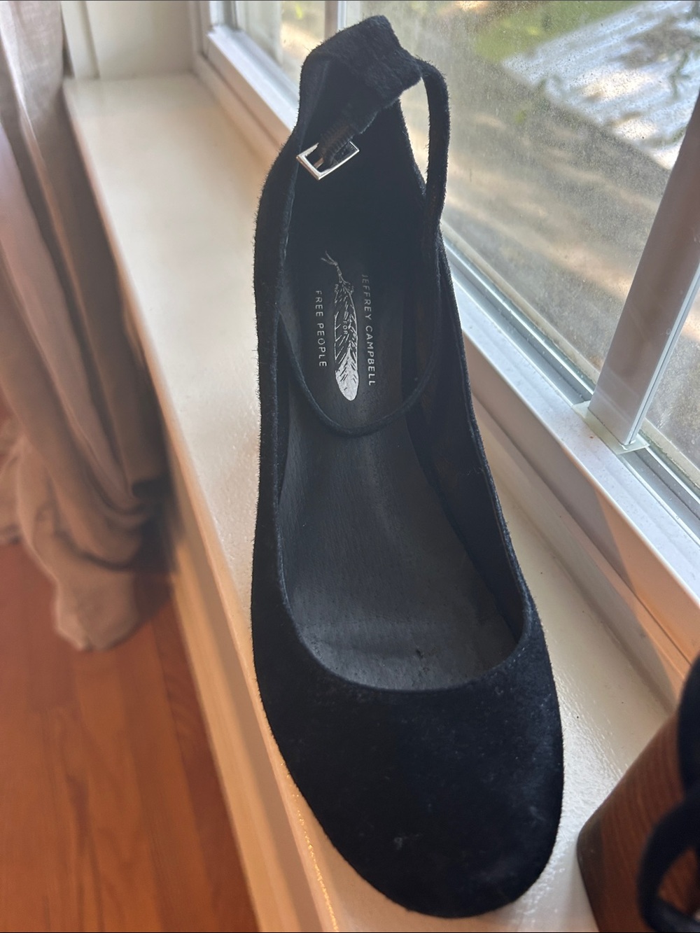 Free People Black Suede Ankle-Strap Pump
